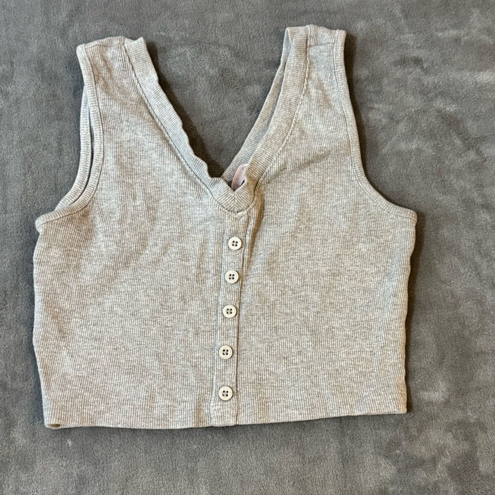La Vie En Rose Heather Gray Buttoned Crop Top
#1283